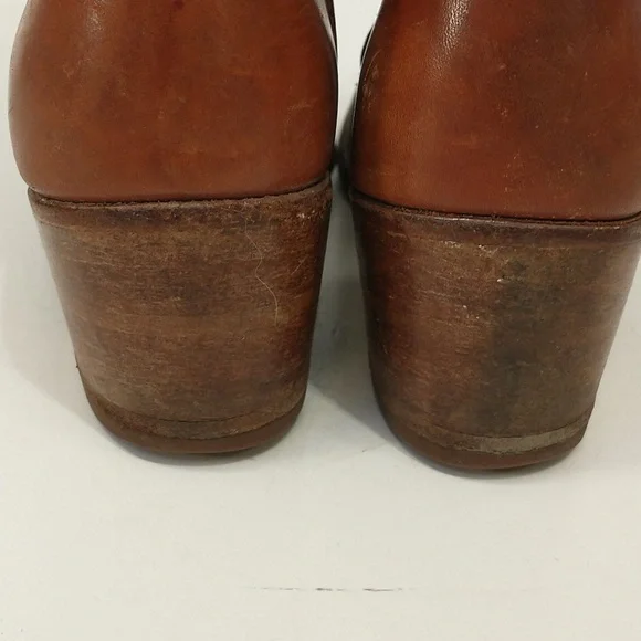 Vintage 70s Dexter Leather Boots 2.25 Chunky Leather Heels Dallas Chestnut sz7.5
